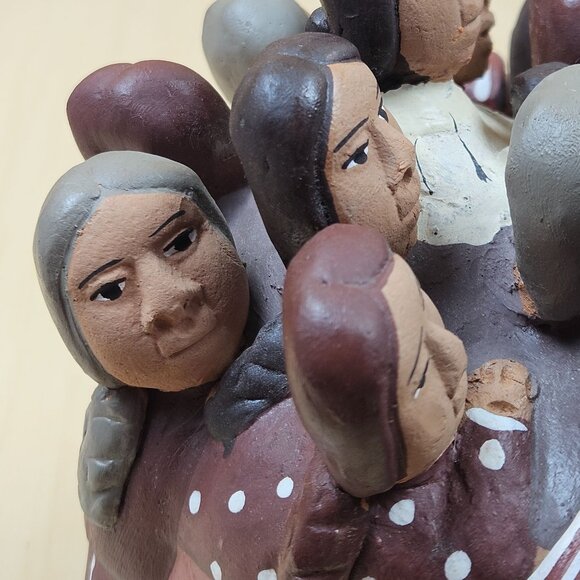VTG Handcrafted Peruvian Red Clay Folk Art Circle Sculpture 13 Women 5 Babies Mo - Picture 11 of 13